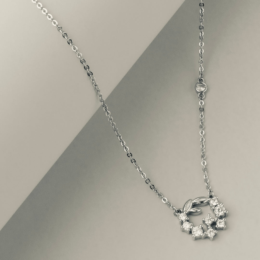 Enchanted Floral Wreath 925 Sterling Silver Necklace