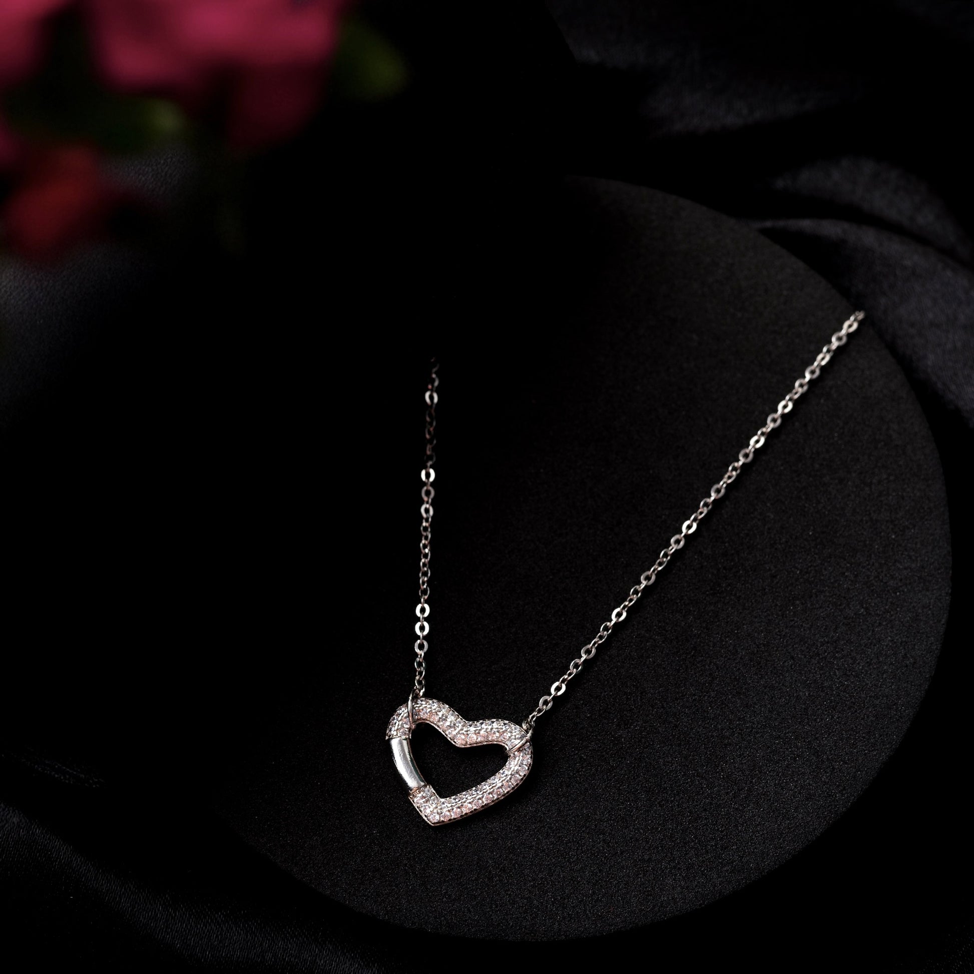 Bold Pavé Heart 925 Sterling Silver Pendant Necklace