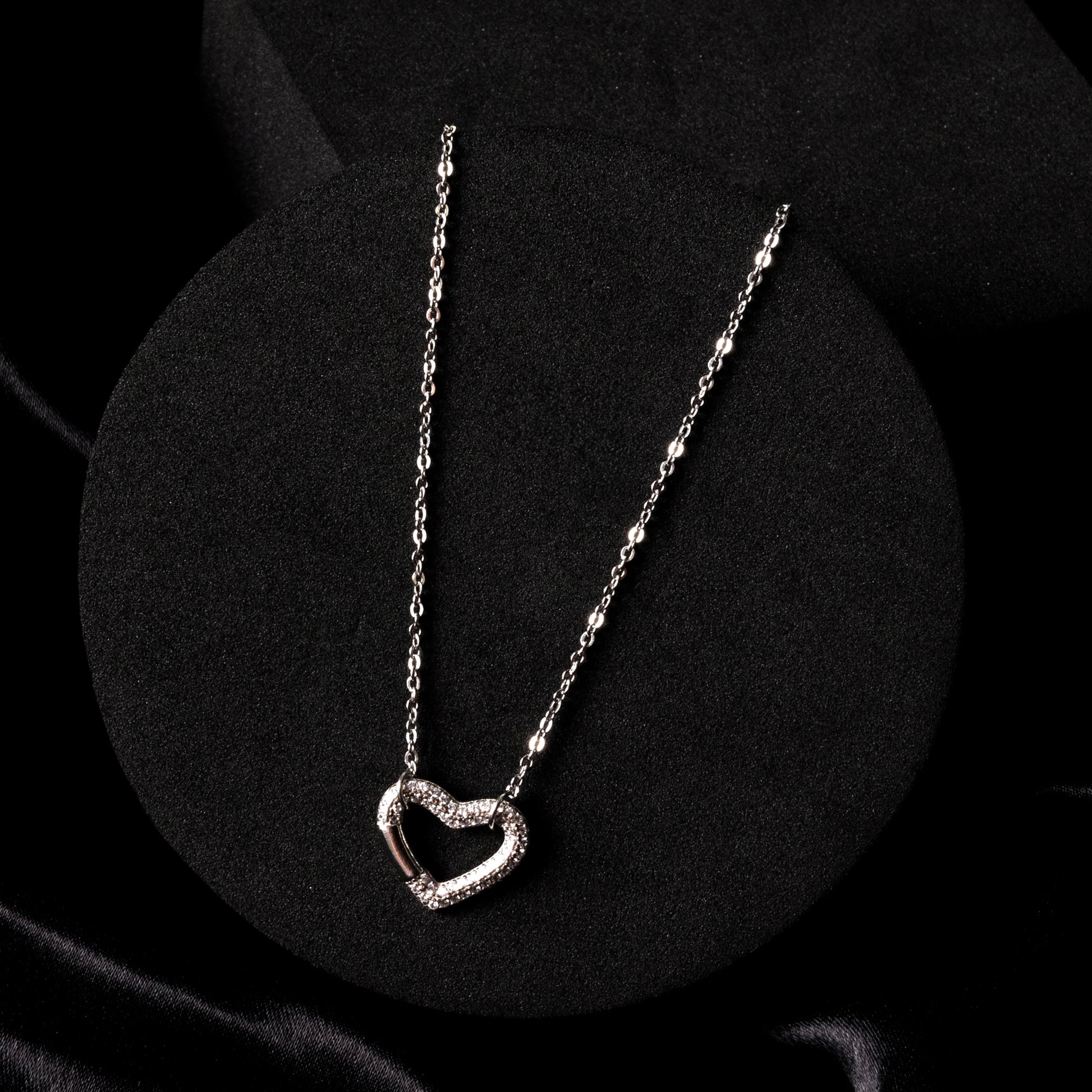 Bold Pavé Heart 925 Sterling Silver Pendant Necklace