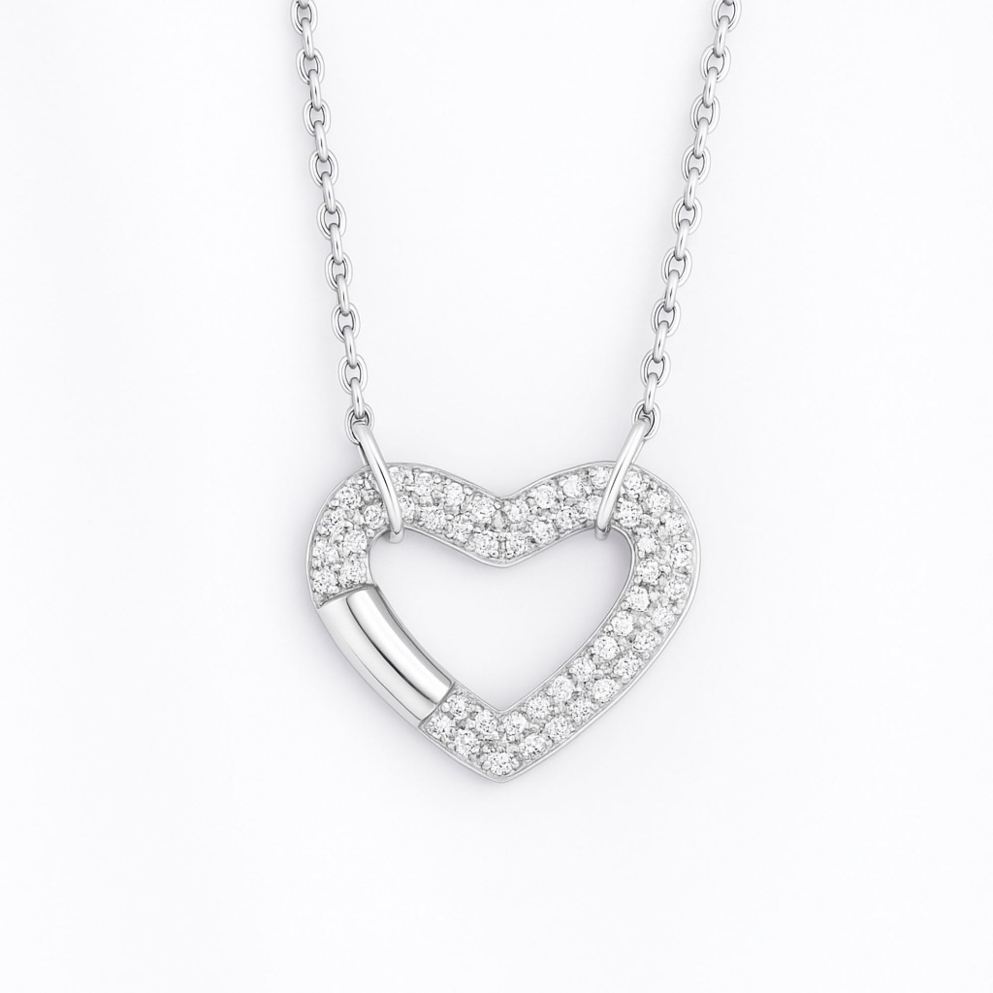 Bold Pavé Heart 925 Sterling Silver Pendant Necklace