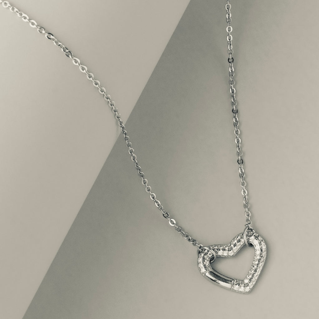 Bold Pavé Heart 925 Sterling Silver Pendant Necklace