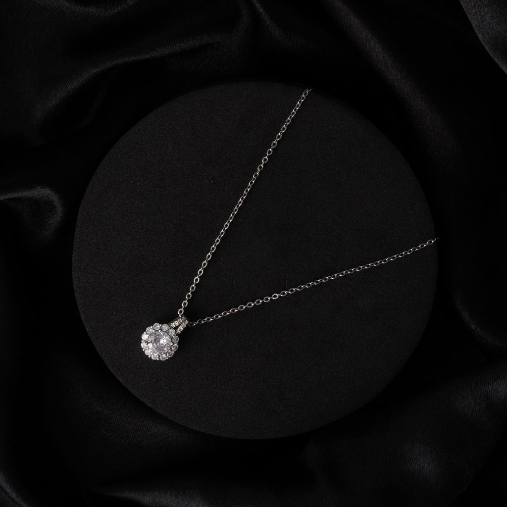 Solitaire Halo 925 Sterling Silver Pendant Necklace