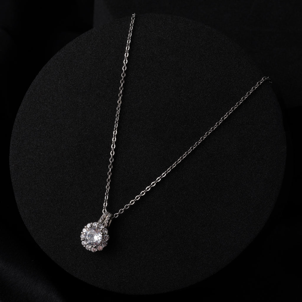 Solitaire Halo 925 Sterling Silver Pendant Necklace