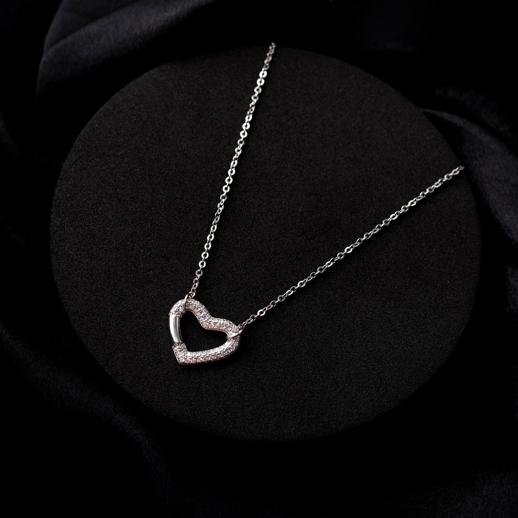 Bold Pavé Heart 925 Sterling Silver Pendant Necklace