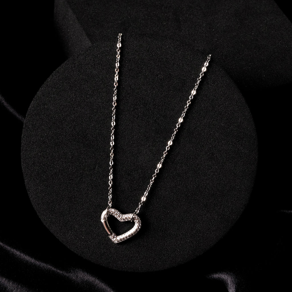 Bold Pavé Heart 925 Sterling Silver Pendant Necklace