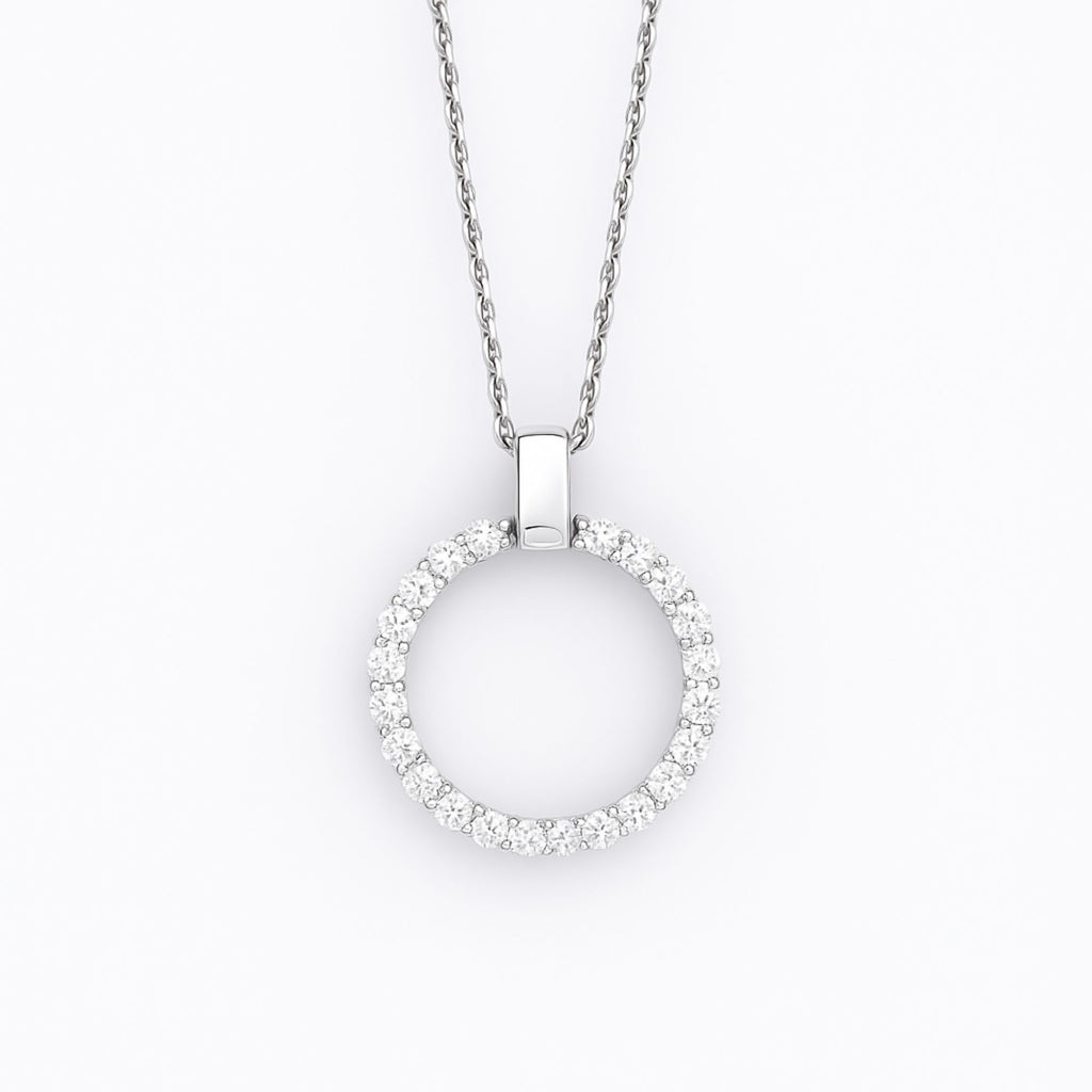 Brilliant Circle 925 Sterling Silver Pendant Necklace with Sparkling Stones