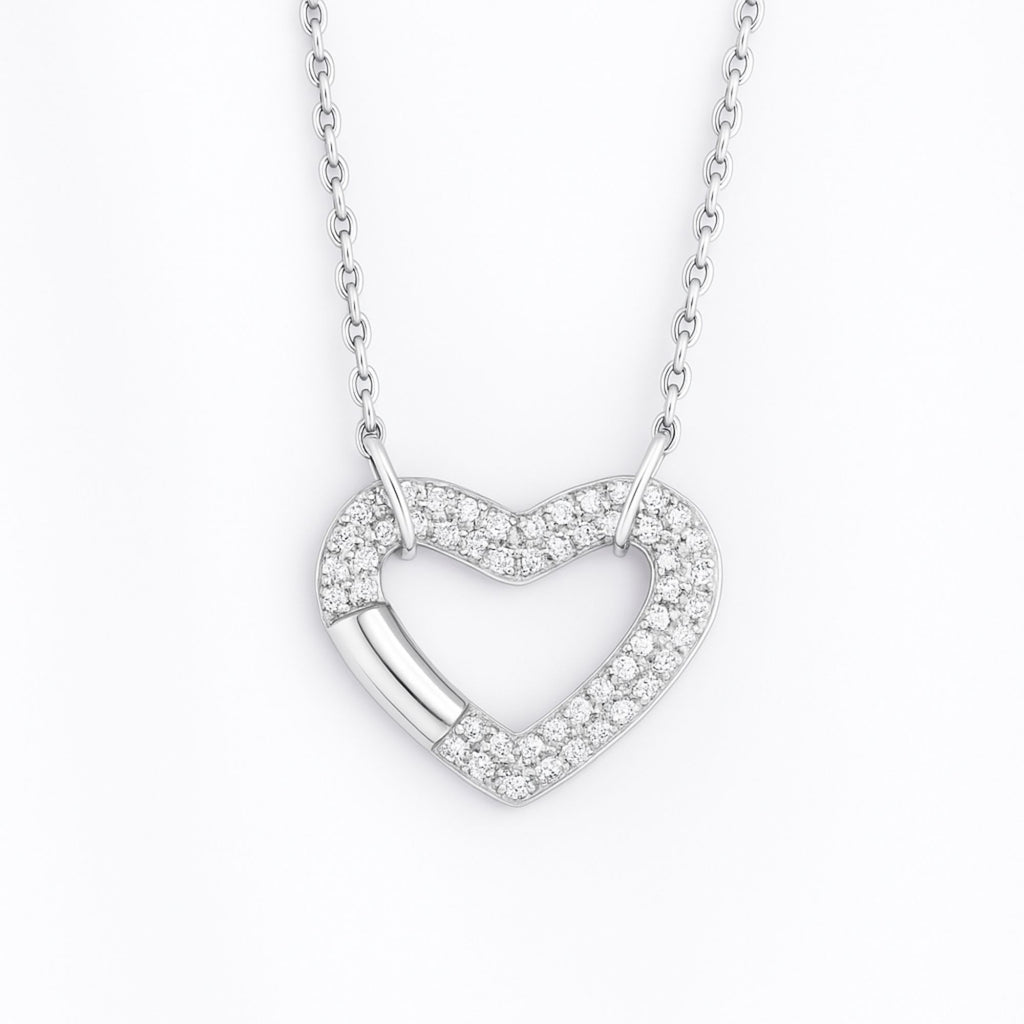 Bold Pavé Heart 925 Sterling Silver Pendant Necklace