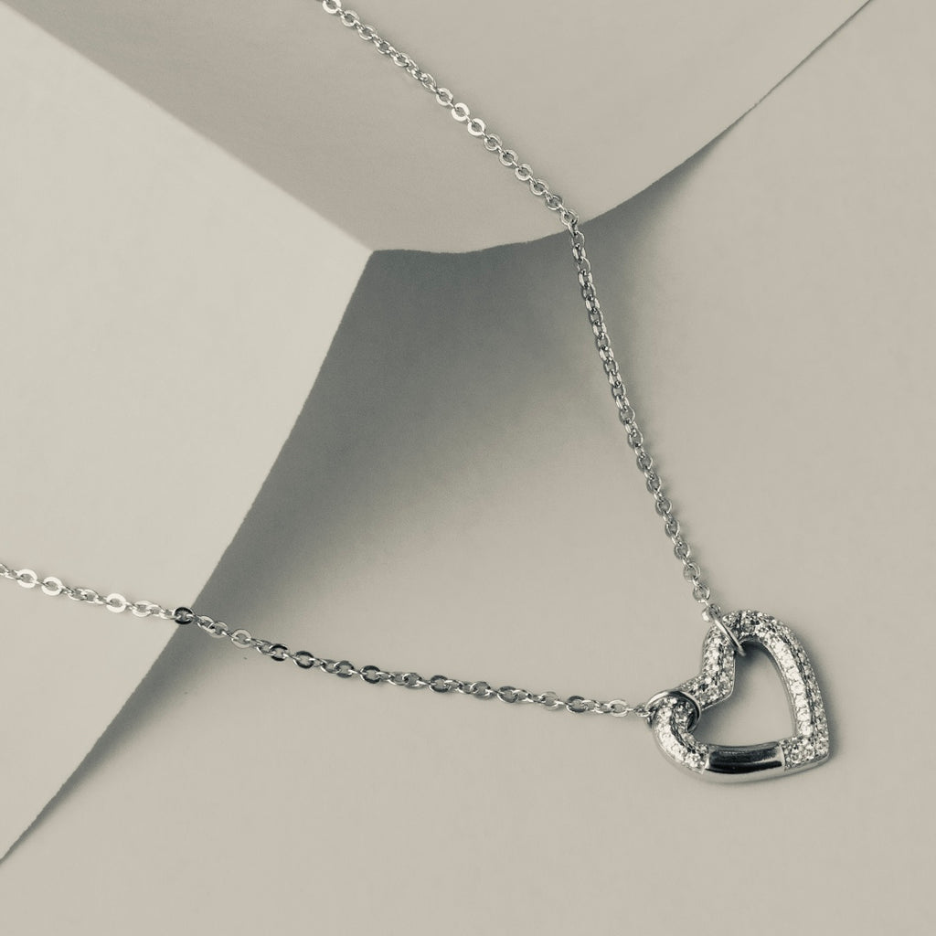 Bold Pavé Heart 925 Sterling Silver Pendant Necklace